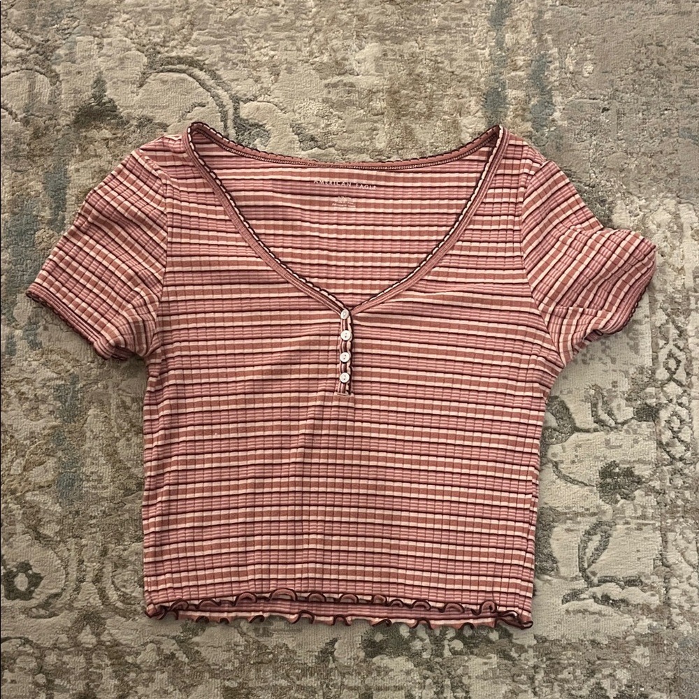 American Eagle Outfitters Pink Striped Crop Top